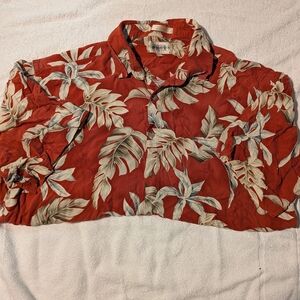 Campia Mods Tropical Red Leaf Print Casual Shirt